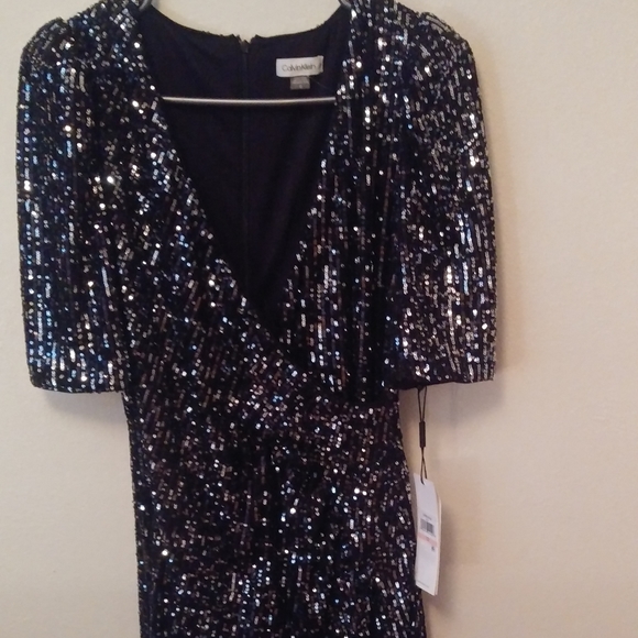 Calvin Klein Sequin Faux Wrap Dress - Picture 2 of 5